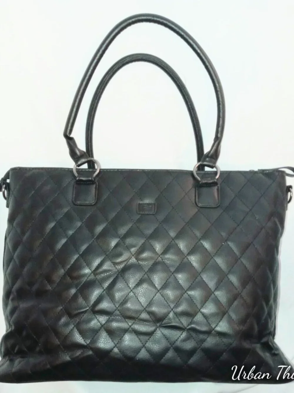 Solo Black Quilted Laptop Tote Shoulder Bag w/ Strap 18